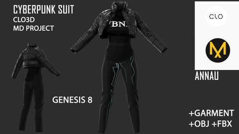 GENESIS 8 FEMALE CYBERPUNK SET: CLO3D, MARVELOUS DESIGNER PROJECT+GARMENT FILE| +OBJ +FBX