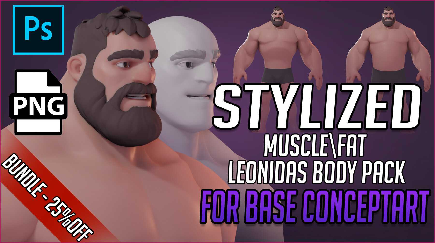 ArtStation STYLIZED Leonidas MuscleFat Body for base ConceptART