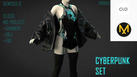 GENESIS 8 FEMALE CYBERPUNK ASIAN SET: CLO3D, MARVELOUS DESIGNER PROJECTS+GARMENT FILES| +OBJ +FBX