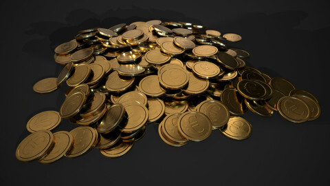Gold coin- euro design A- 3 piles, 1 stack, 1 coin