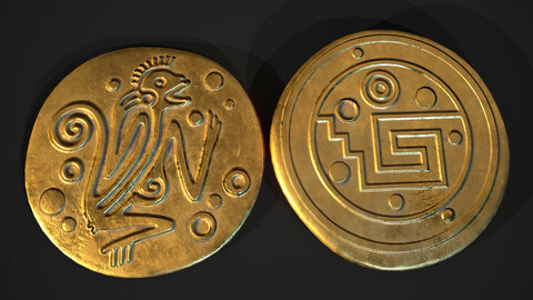 Aztec Design Gold Coin B - Pirate Coin - Fantasy