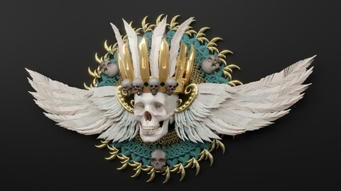 Aztec Skull King with wings