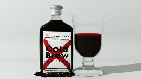 Bottle, Glass Cup, and Coffee Beans