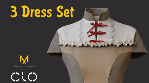 3 Dress Set for Clo3d, MD Standart Avatar Female_V1