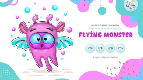 Cute cartoon flying monster