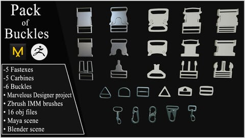 Pack of Buckles / Marvelous Designer project / Zbrush IMM