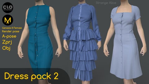 Dress pack 2. Clo3d, Marvelous Designer projects.