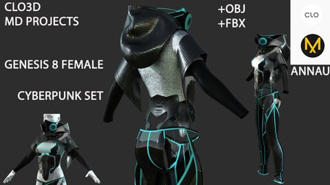 GENESIS 8 FEMALE CYBERPUNK SET # 2: CLO3D, MARVELOUS DESIGNER PROJECTS+| +OBJ +FBX