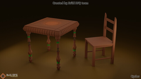 Game Assets / 3D Low Poly Objects Model / Table & Chair