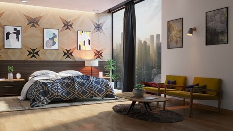 3D Model of a Modern Realistic Bedroom