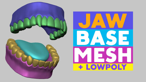 Jaw base mesh + lowpoly with UV map