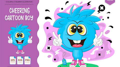 Cheering Cartoon Boy
