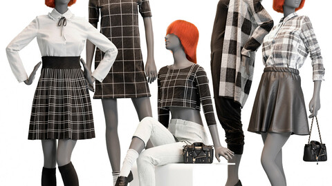Female mannequins with clothes