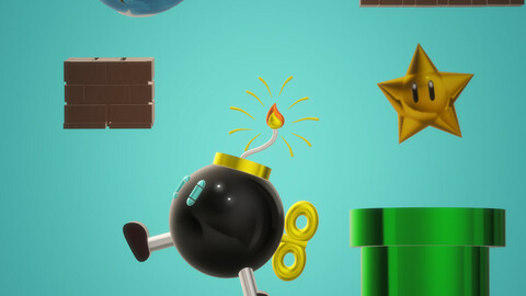 Illustration on Super Mario world and bomber and level in 3D