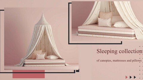 Sleeping collection of canopies, mattresses and pillows