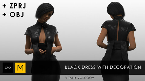 BLACK DRESS WITH DECORATION | Clo3d, Marvelous designer projects