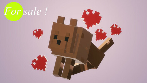 3D Minecraft dog for digital production in png - single.