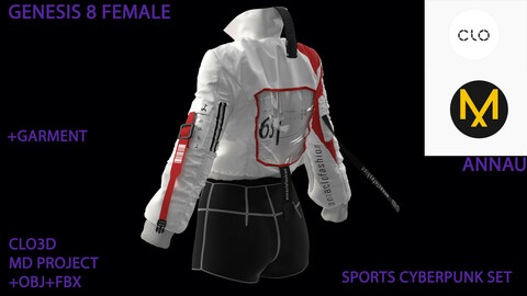 GENESIS 8 FEMALE: SPORTS CYBERPUNK SET: CLO3D, MARVELOUS DESIGNER PROJECTS+GARMENT| +OBJ +FBX