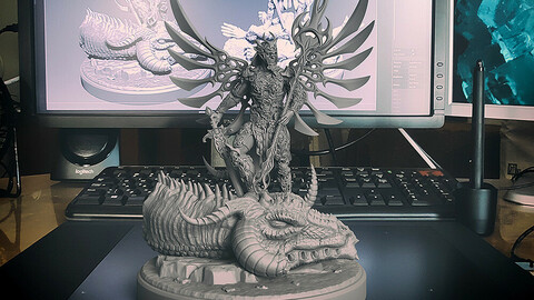 Dragon Slayer miniature 3D Print Ready - .ZPR, .OBJ, .STL files