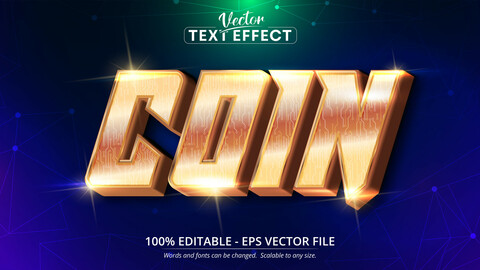 Coin text, shiny gold style editable text effect