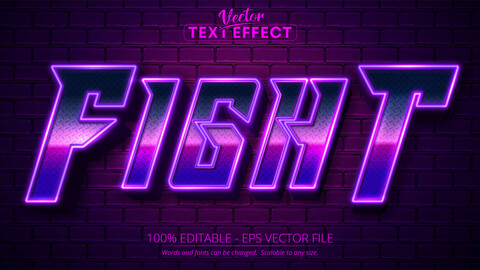 Fight text, neon style editable text effect