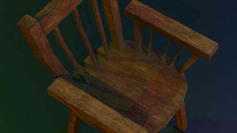 A wooden chair with scuffs and abrasions