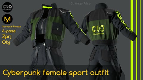Cyberpunk female sport outfit. Clo3d, Marvelous Designer projects.