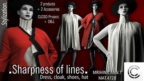 .Sharpness of lines. Stylization. Clo3d, Marvelous Designer.