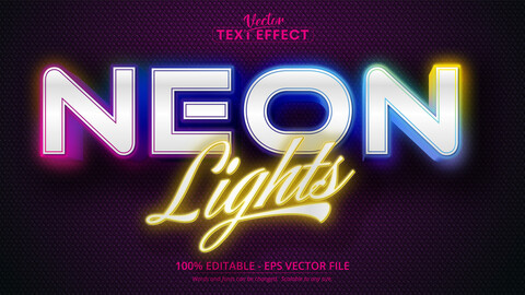 Neon lights text, neon style editable text effect