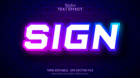 Sign text, neon style editable text effect