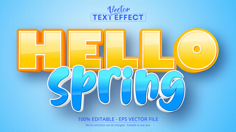 Hello spring text, cartoon style editable text effect