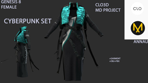 GENESIS 8 FEMALE: CYBERPUNK SET#3: CLO3D, MARVELOUS DESIGNER PROJECT+GARMENT| +OBJ +FBX