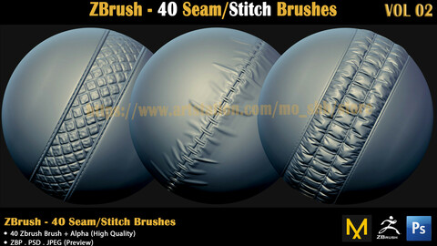 ZBrush - 40 Seam/Stitch Brushes (VOL 02)