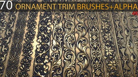 70 Ornament Trim Brushes+3D Model+ Alpha (4k)-Vol 01