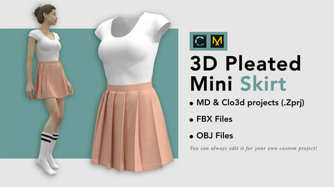 Pleated mini skirt outfit, OBJ + FBX + ZPRJ File
