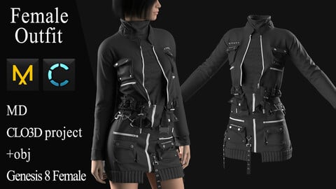 Female Modern Outfit №4. Clo 3D / Marvelous Designer project +obj