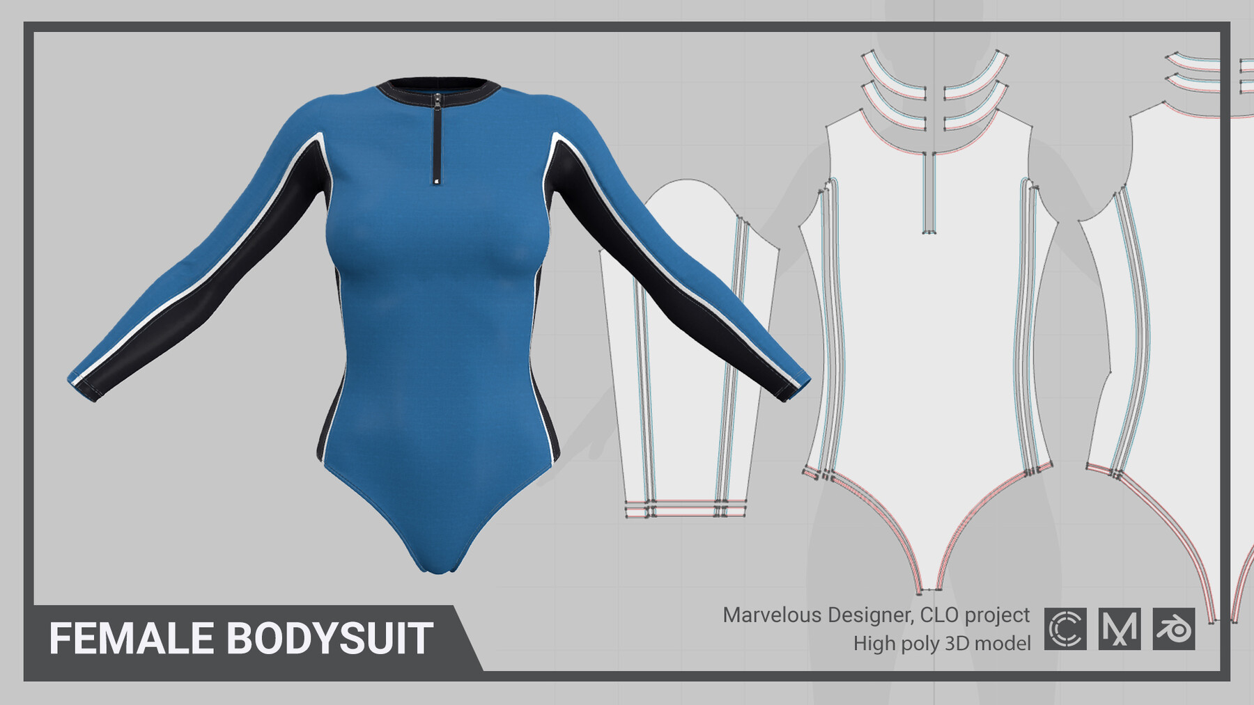 ArtStation - Female Bodysuit Marvelous designer, CLO 3D project | Resources