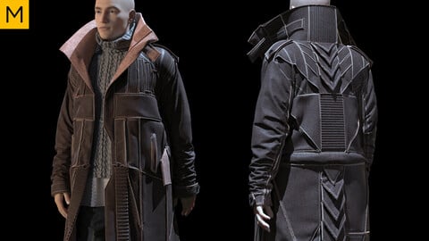 Mens clothing with coat. Avatar genesis 8 Male. Marvelous Designer, Clo3d project + OBJ/FBX files.