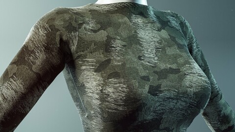 PBR - FABRIC RIPPED WAR CAMOUFLAGE CLOTH - 4K MATERIAL