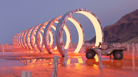 Sci-fi car . Sci-fi environment. sci-fi scene