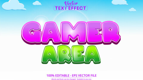 Gamer area text, mobile game and cartoon style editable text effect