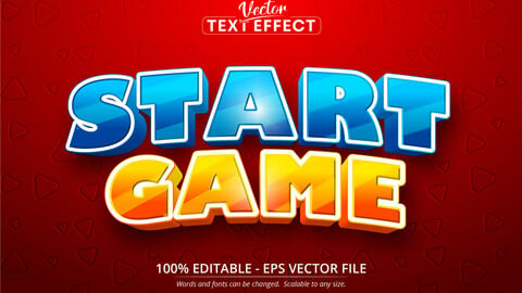 Start game text, cartoon style editable text effect