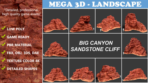Low poly Big Canyon Sandstone Cliff Collection 210323