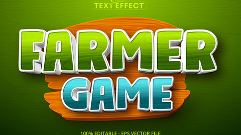 Hero farmer text, mobile game and cartoon style editable text effect