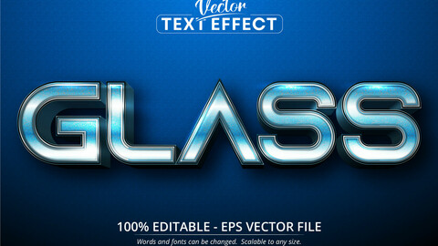 Glass text, blue gradient color style editable text effect