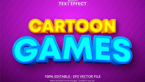 Cartoon games text, cartoon style editable text effect