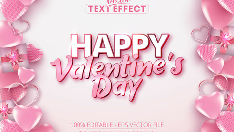 Valentine’s day text, calligraphic style editable text effect