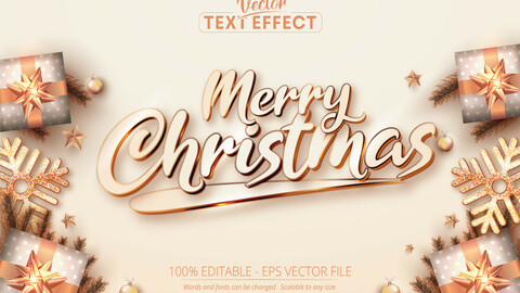 Merry christmas text, rose gold color style editable text effect