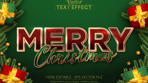 Merry christmas text, rose gold color style editable text effect