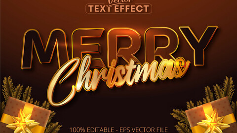 Merry christmas text, golden color style editable text effect